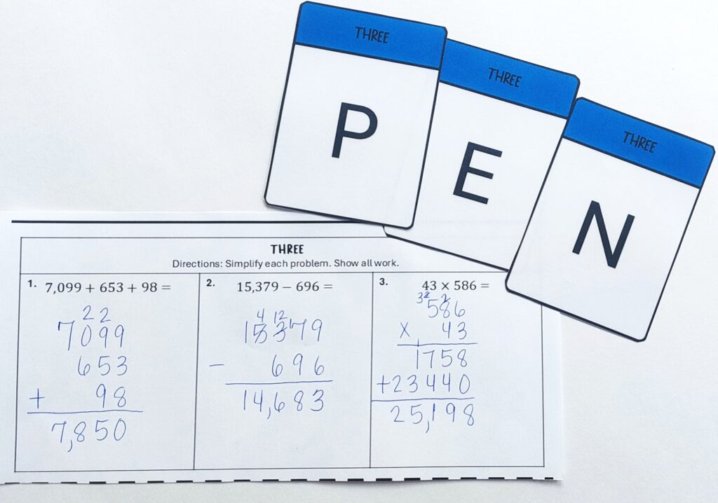 Three questions have been answered to earn three letters that spell out the first mystery word in this engaging puzzle review game.