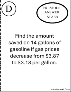 A sample problem from a quick review game used in the math classroom.