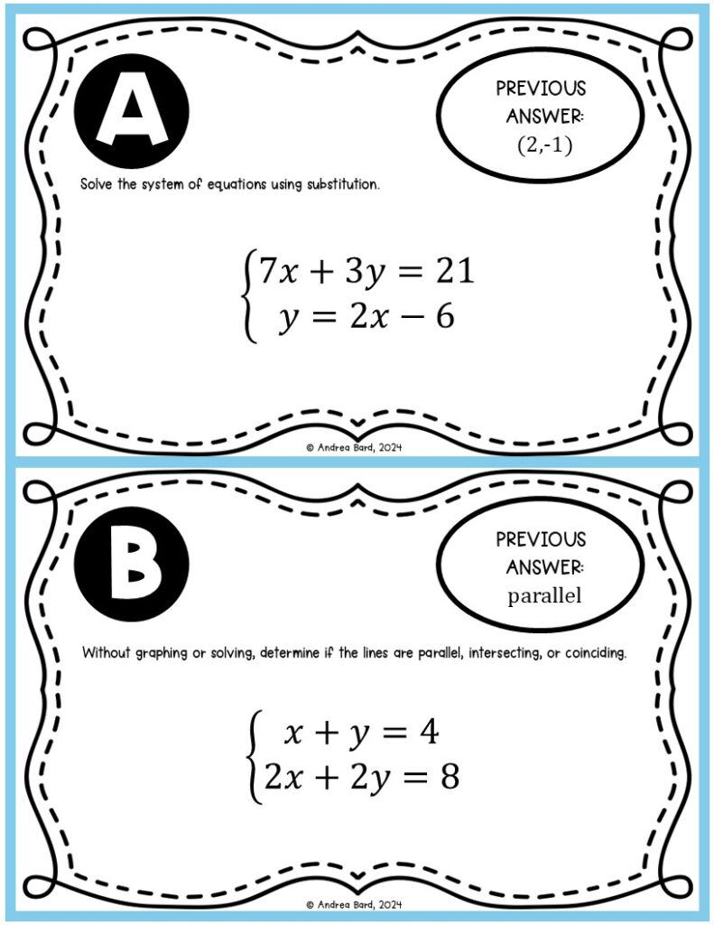 Sample problem to be used for a quick review game scavenger hunt in the math classroom.